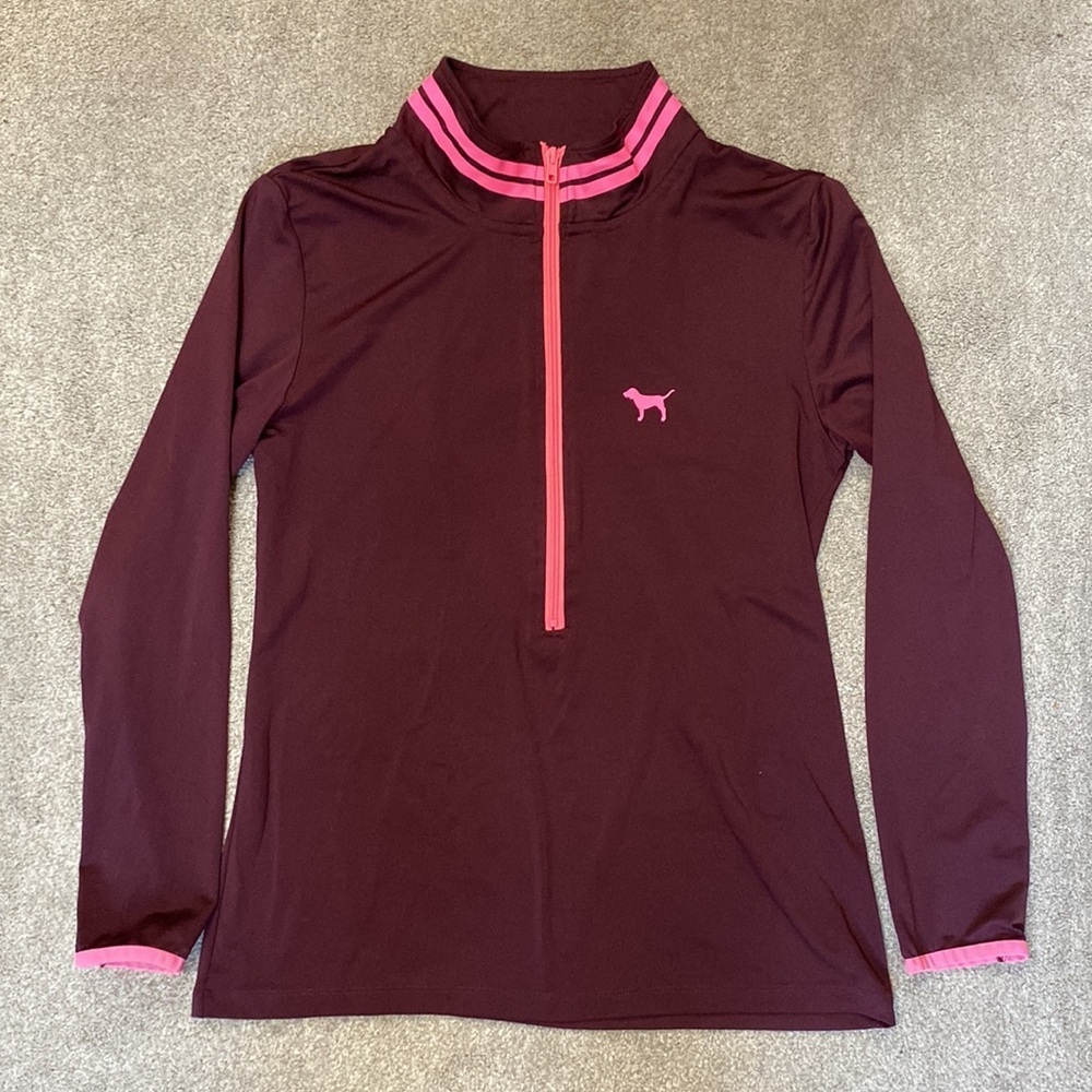 Victoria’s‎ Secret PINK Burgundy Long Sleeve Quarter Zip Athletic Top Size L